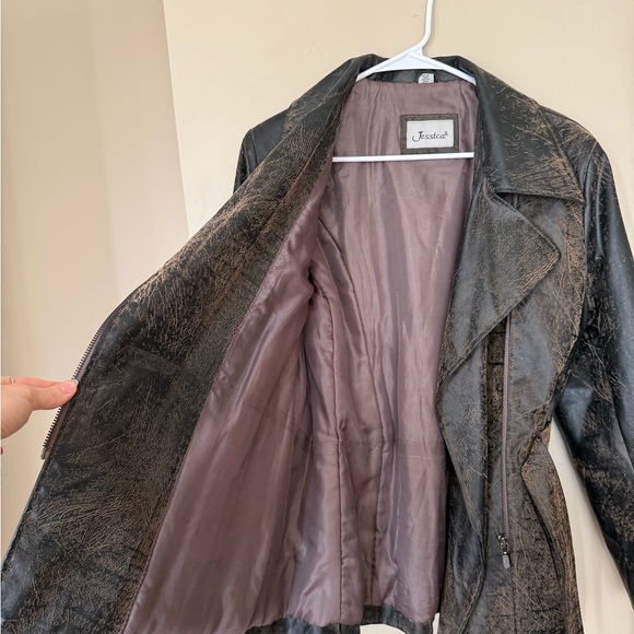 Brown distressed faux leather jacket - Picture 6 of 7